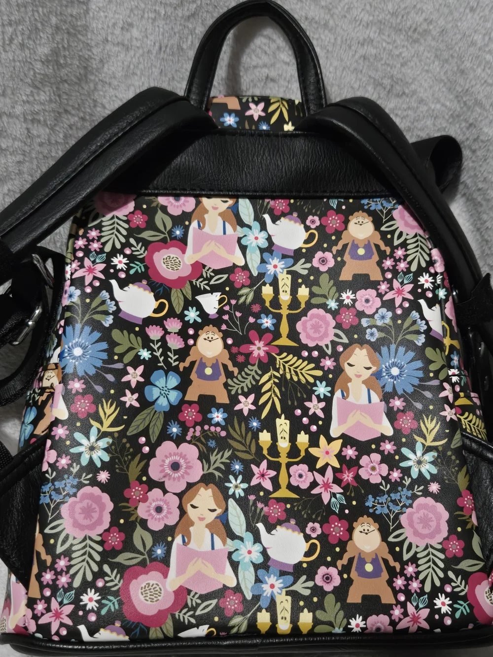 Disney x Loungefly Floral Beauty and the Beast Mini Backpack - Black Pink